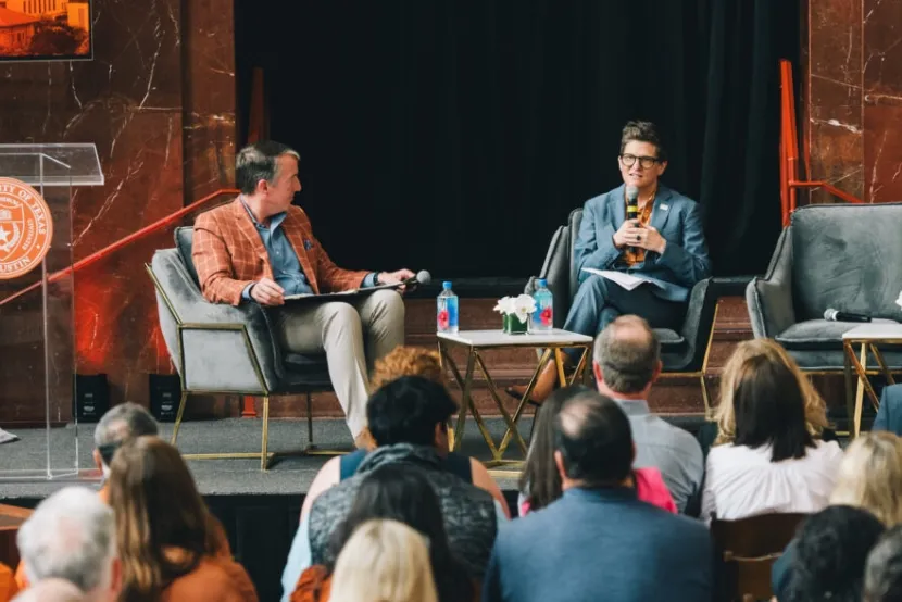 Hartzell and Schell talking on stage at SXSW