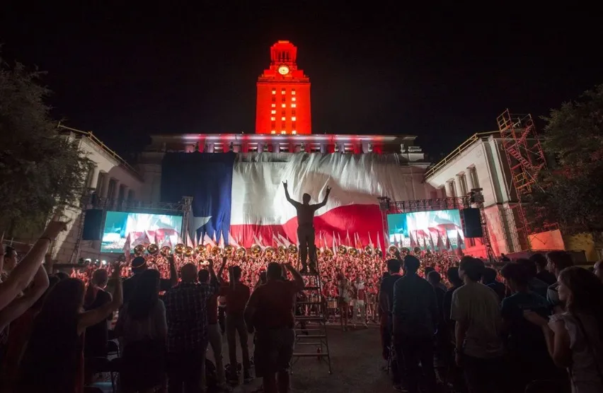 Texas Band and Flags at Gone to Texas Event In front of UT Tower