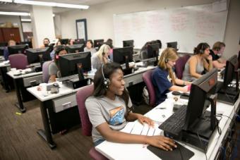 Students working